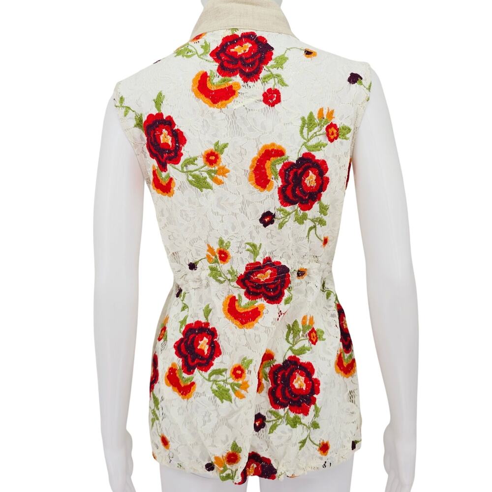 Artistic Works By Lu Embroidered Vest Jacket Tan Lace Linen S New